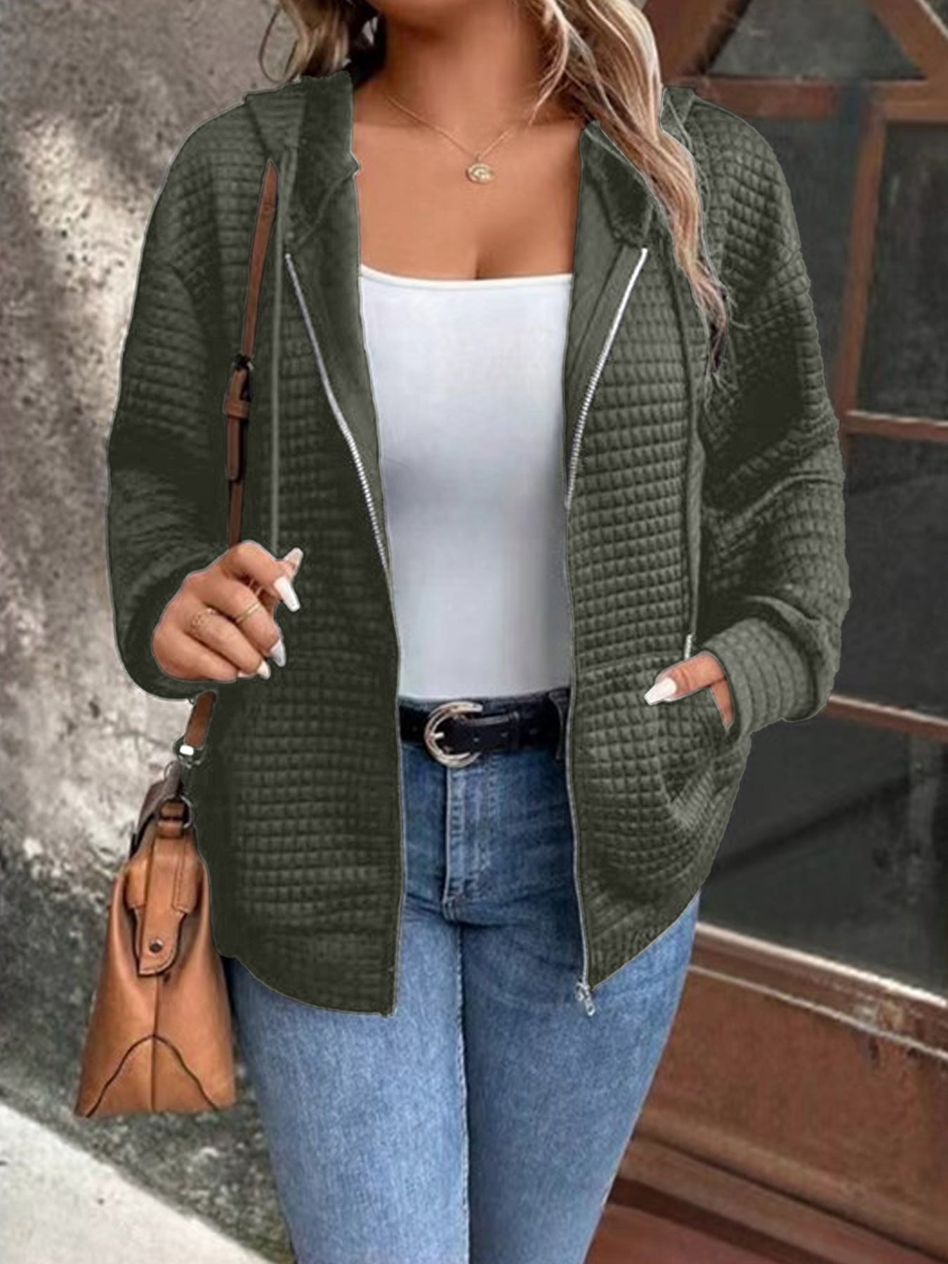 Damen gemütliche Kapuzenjacke aus strukturiertem Material WW