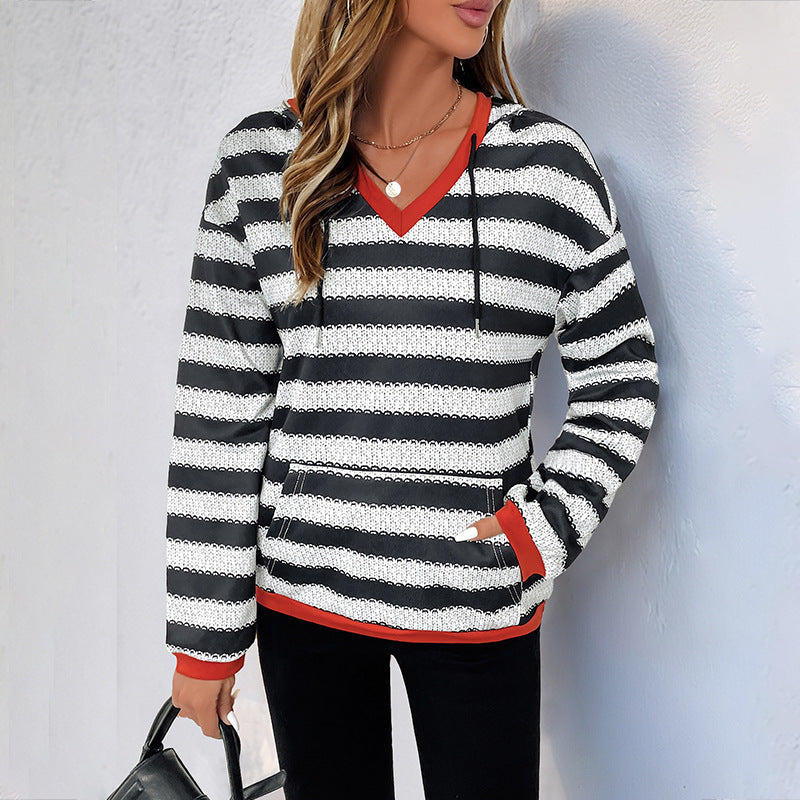 Damen Kapuzenpullover mit modernem Streifen-Muster und praktischem Kängurutasche WW