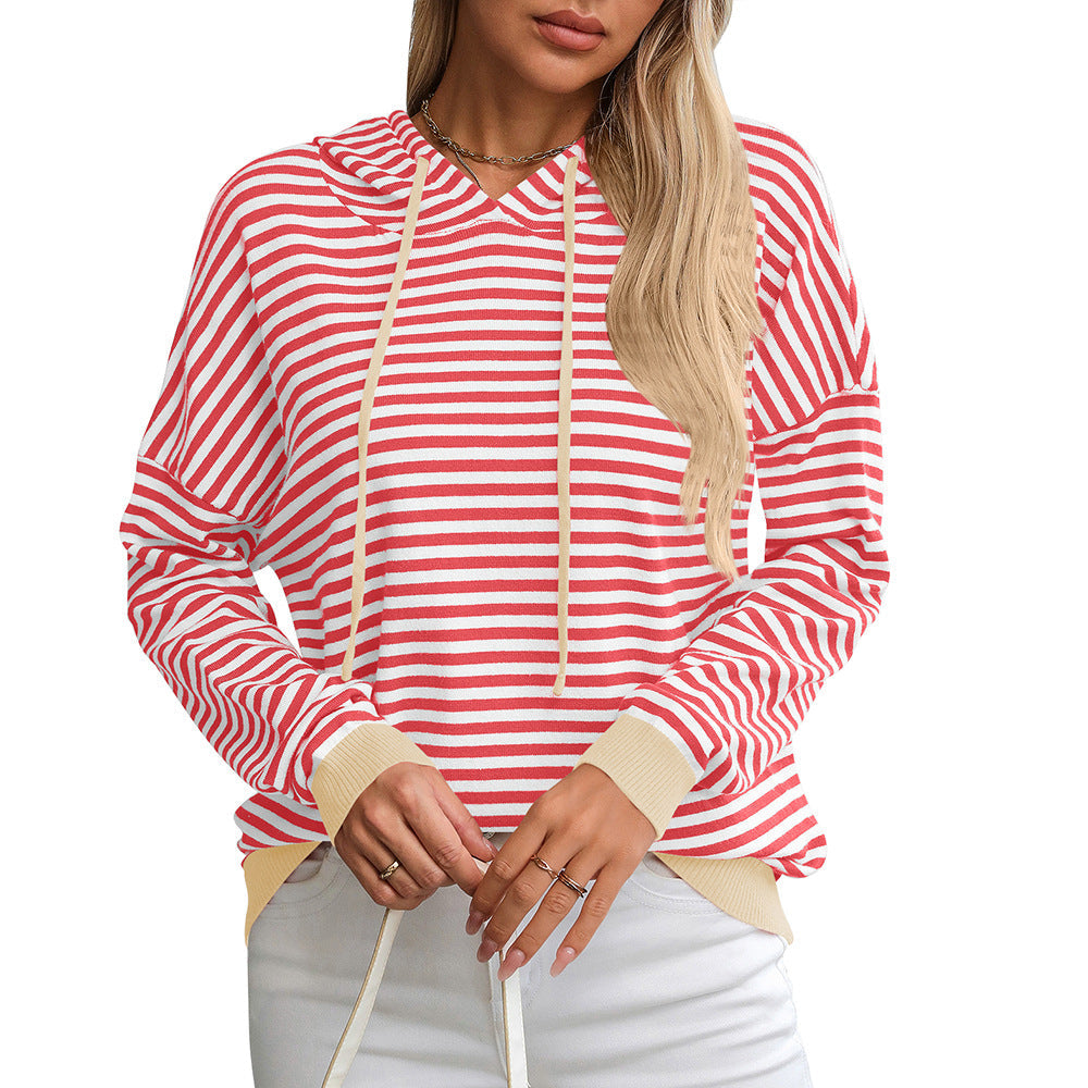 Damen gestreifter Hoodie mit lässigem Schnitt und kontrastierenden Details WW