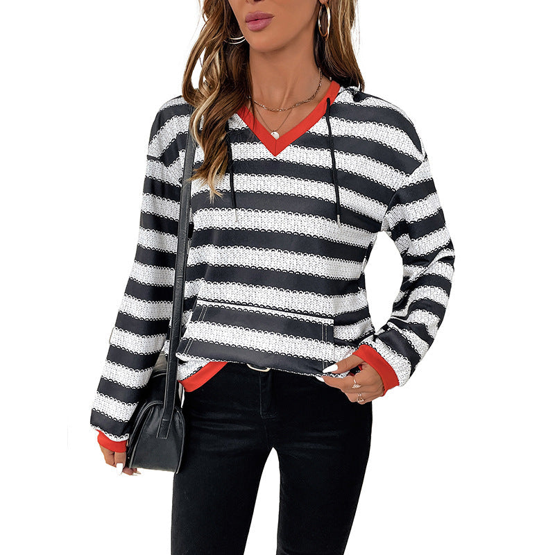 Damen Kapuzenpullover mit modernem Streifen-Muster und praktischem Kängurutasche WW