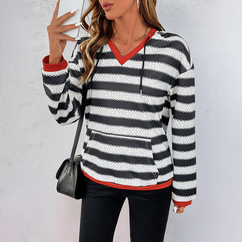 Damen Kapuzenpullover mit modernem Streifen-Muster und praktischem Kängurutasche WW