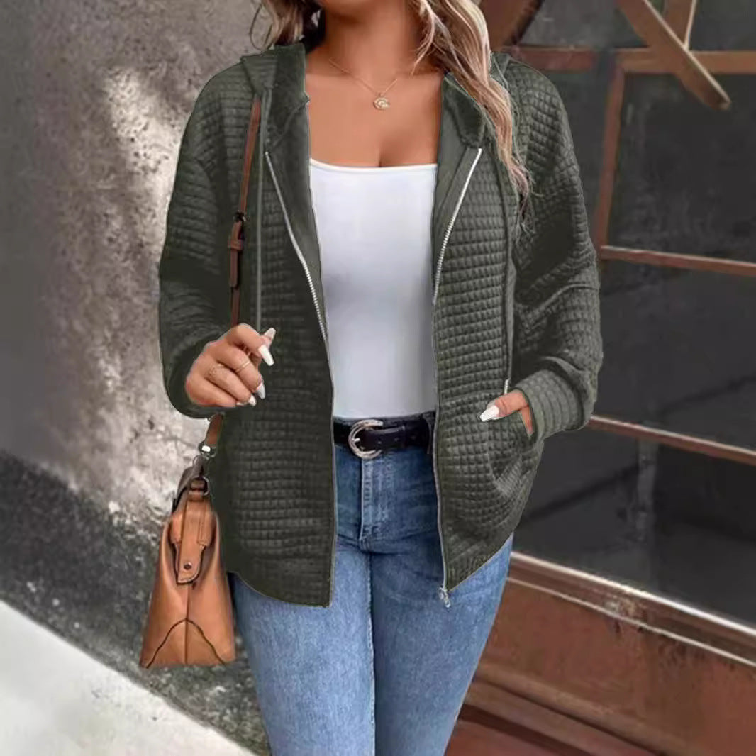 Damen gemütliche Kapuzenjacke aus strukturiertem Material WW