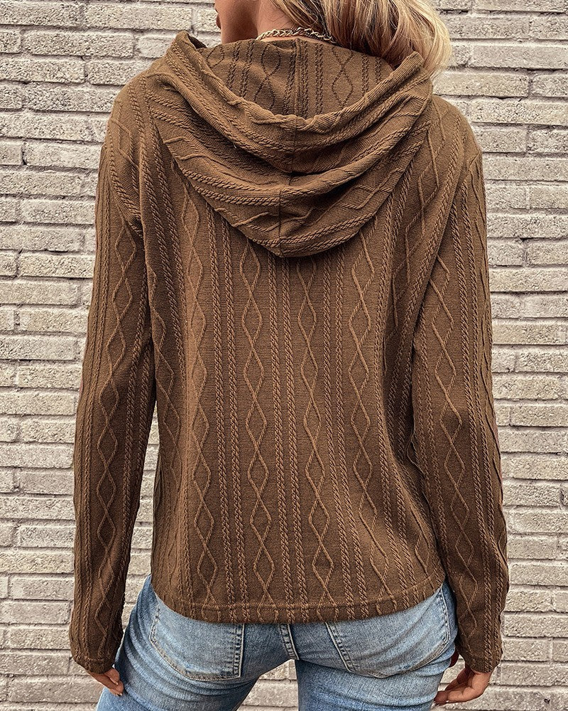 WW Schnürung langärmliger Jacquard Kapuzenpullover
