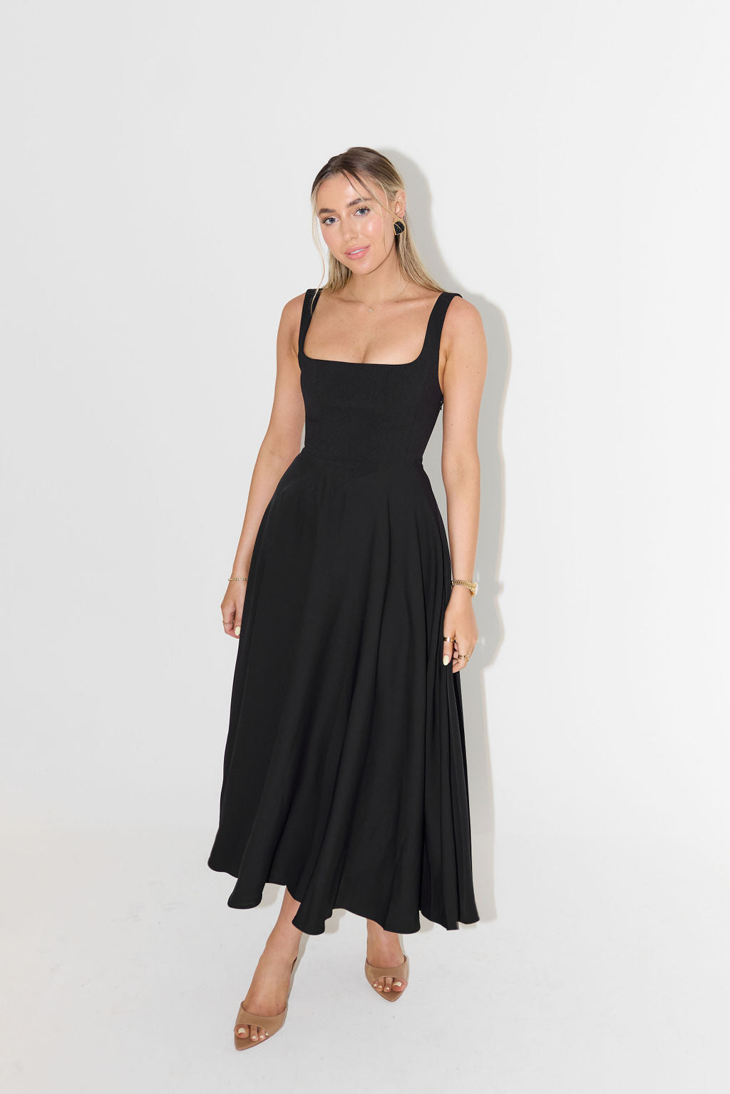 Damen ärmelloses Midikleid mit eckigem Ausschnitt für den Sommer