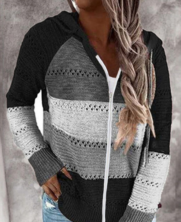 WW | Kontrastfarbige Strick Zip Leichtgewicht Hoodie