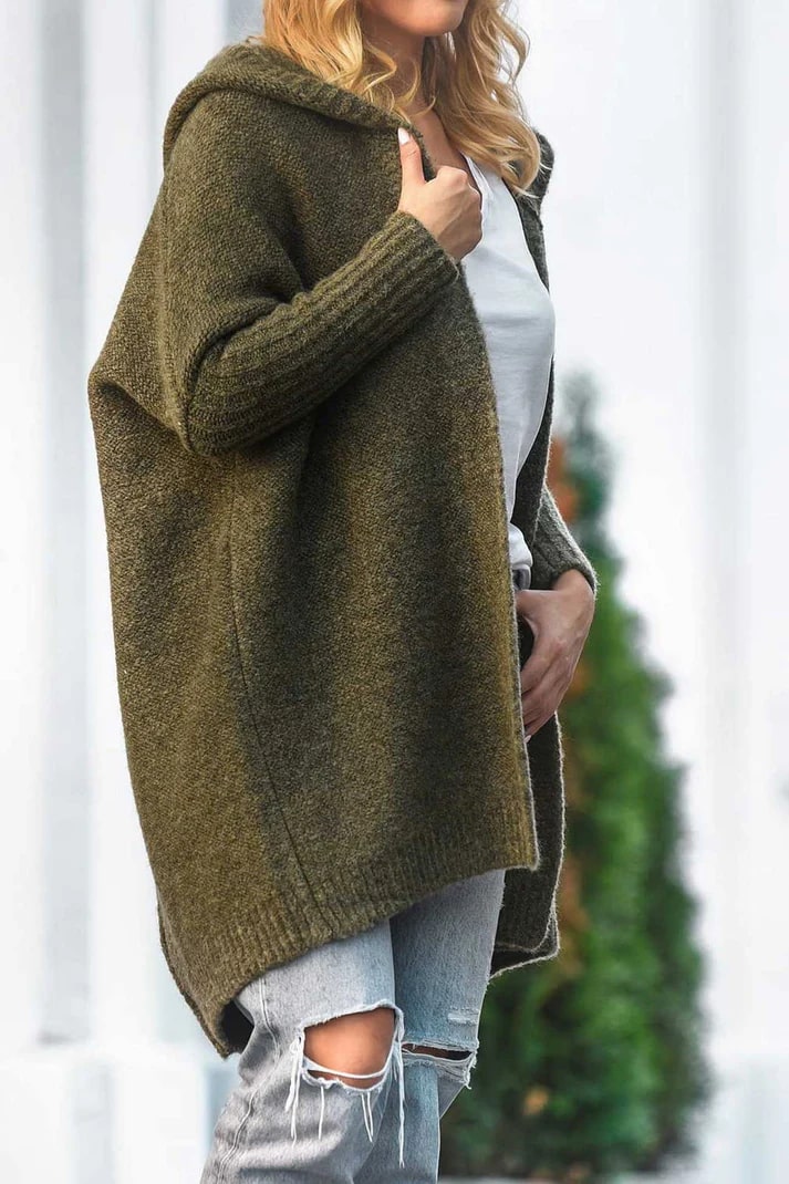 WW | Stilvolle Übergröße Kapuzenpulli Strickjacke