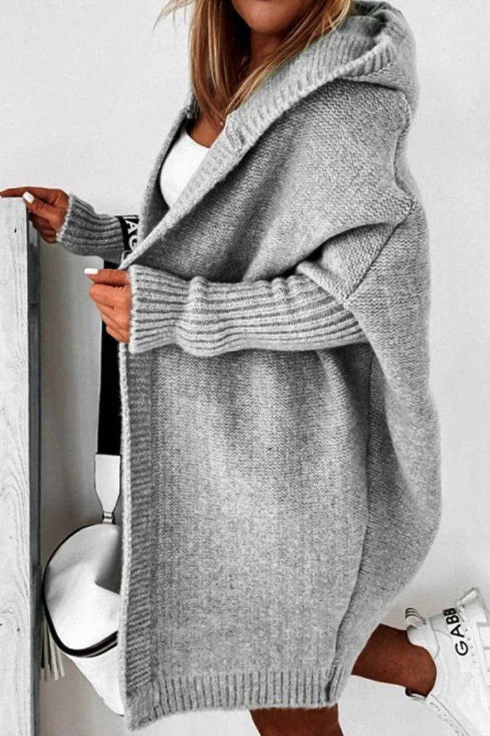 WW | Stilvolle Übergröße Kapuzenpulli Strickjacke