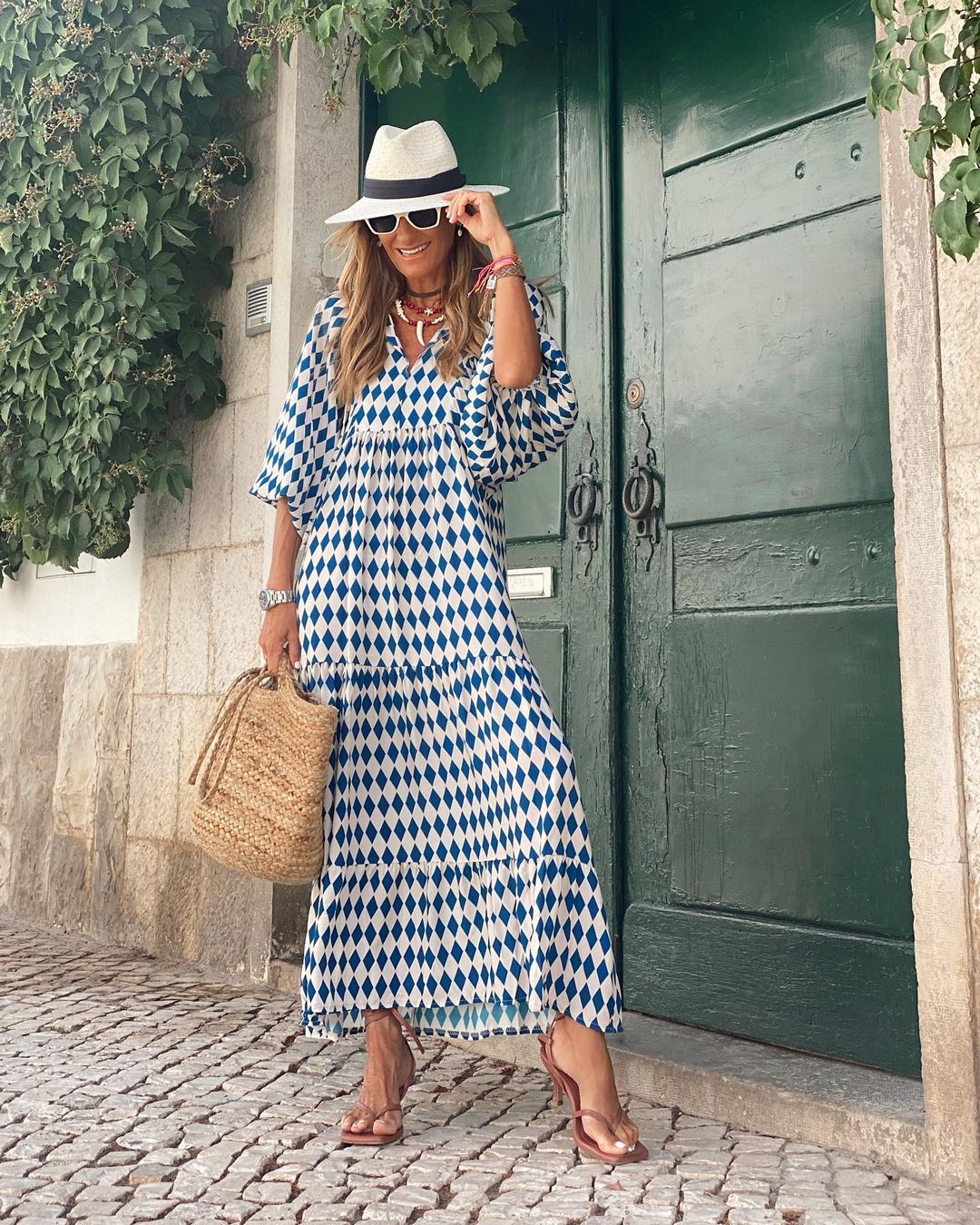 Damen Boho-Kleid – Luftiges Blumenkleid mit weitem Schnitt und 3/4 Ärmeln