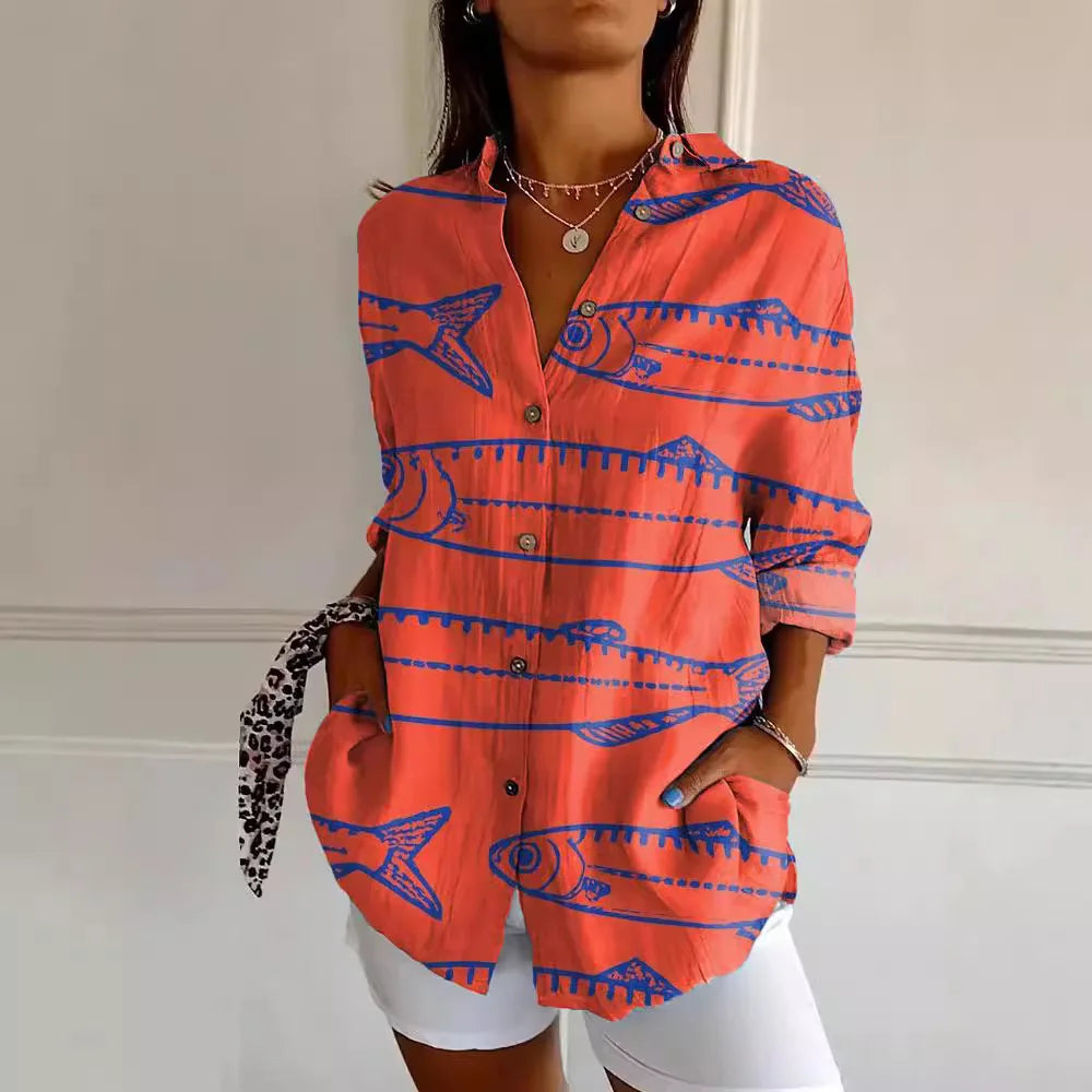 Damen Bedrucken Button Down Hemd | Langarm
