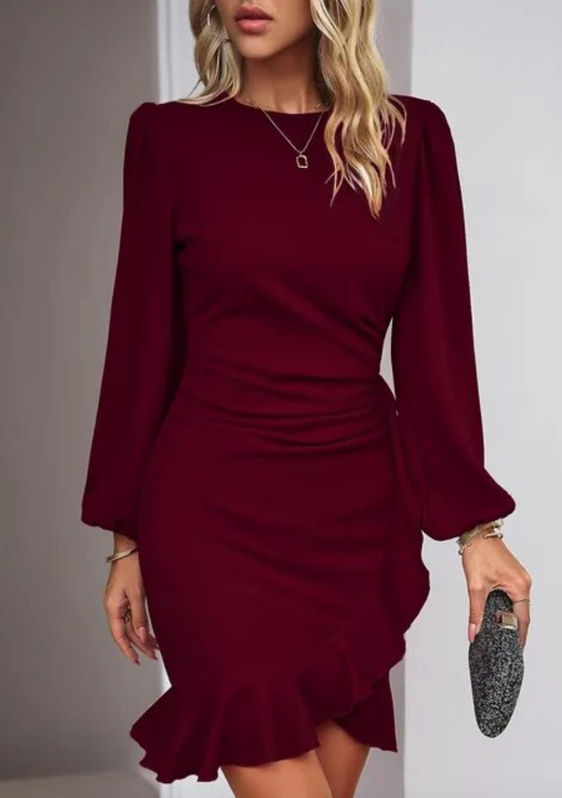 Avelina - Elegantes Kleid mit Rüschensaum und langen Ärmeln für besondere Anlässe