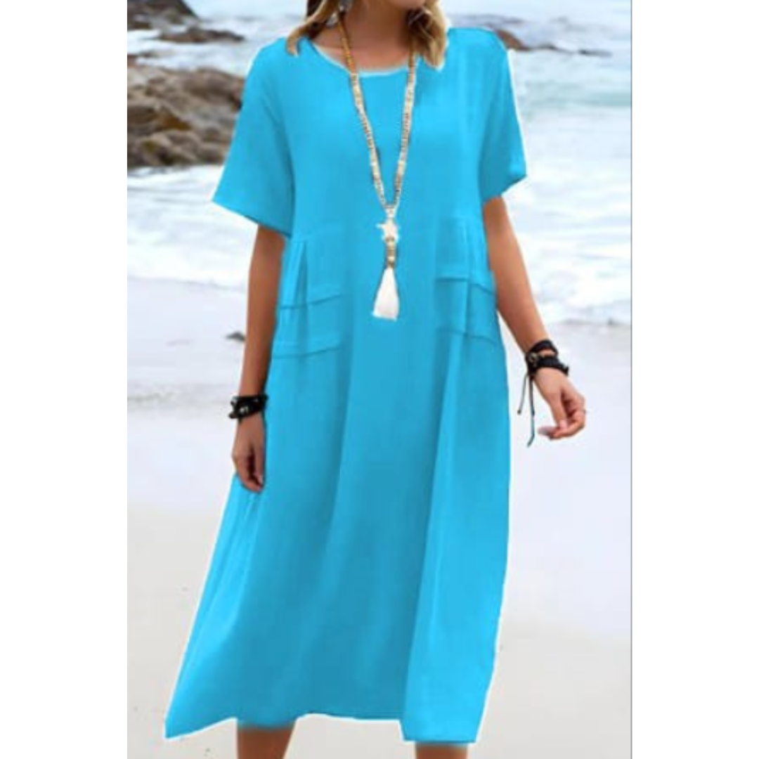 Weiches Freizeitkleid Mit Rundhalsausschnitt Für Damen | Midi