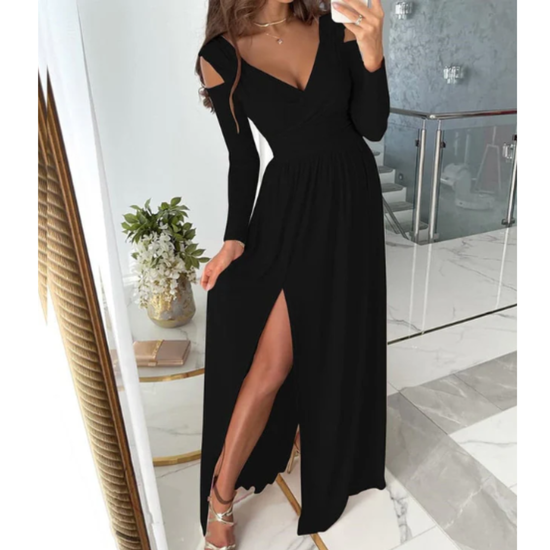Abendkleid Mit Langen Ärmeln Und Schlitz Für Damen