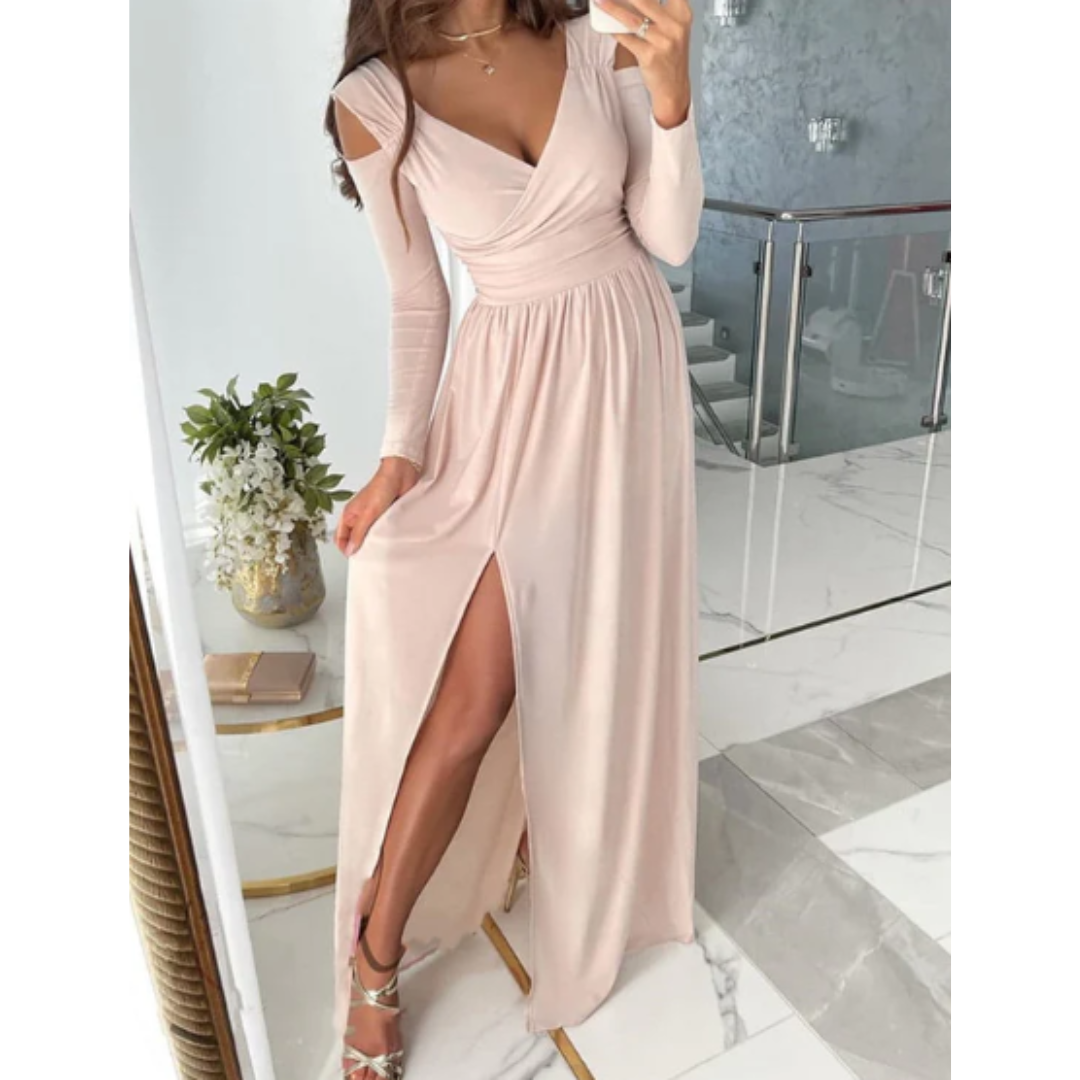 Abendkleid Mit Langen Ärmeln Und Schlitz Für Damen