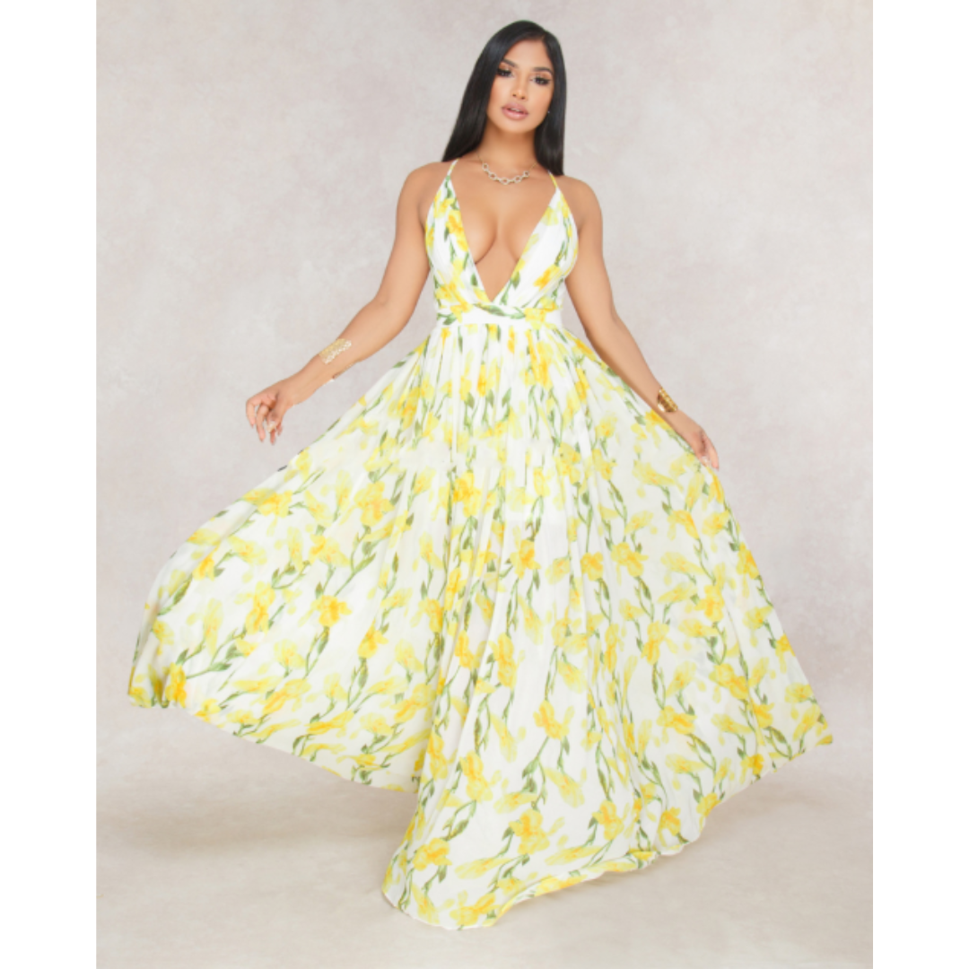 Schulterfreies Maxikleid Mit Blumenmuster Für Damen