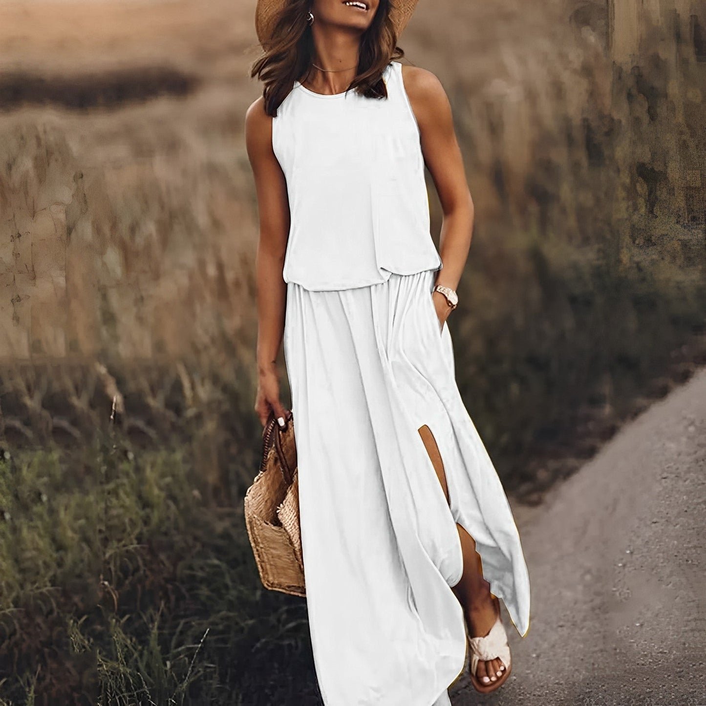 Ärmelloses Sommerkleid Mit Schlitz Für Damen | Maxi