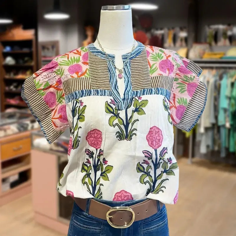 Bestickte Boho Damen Bluse