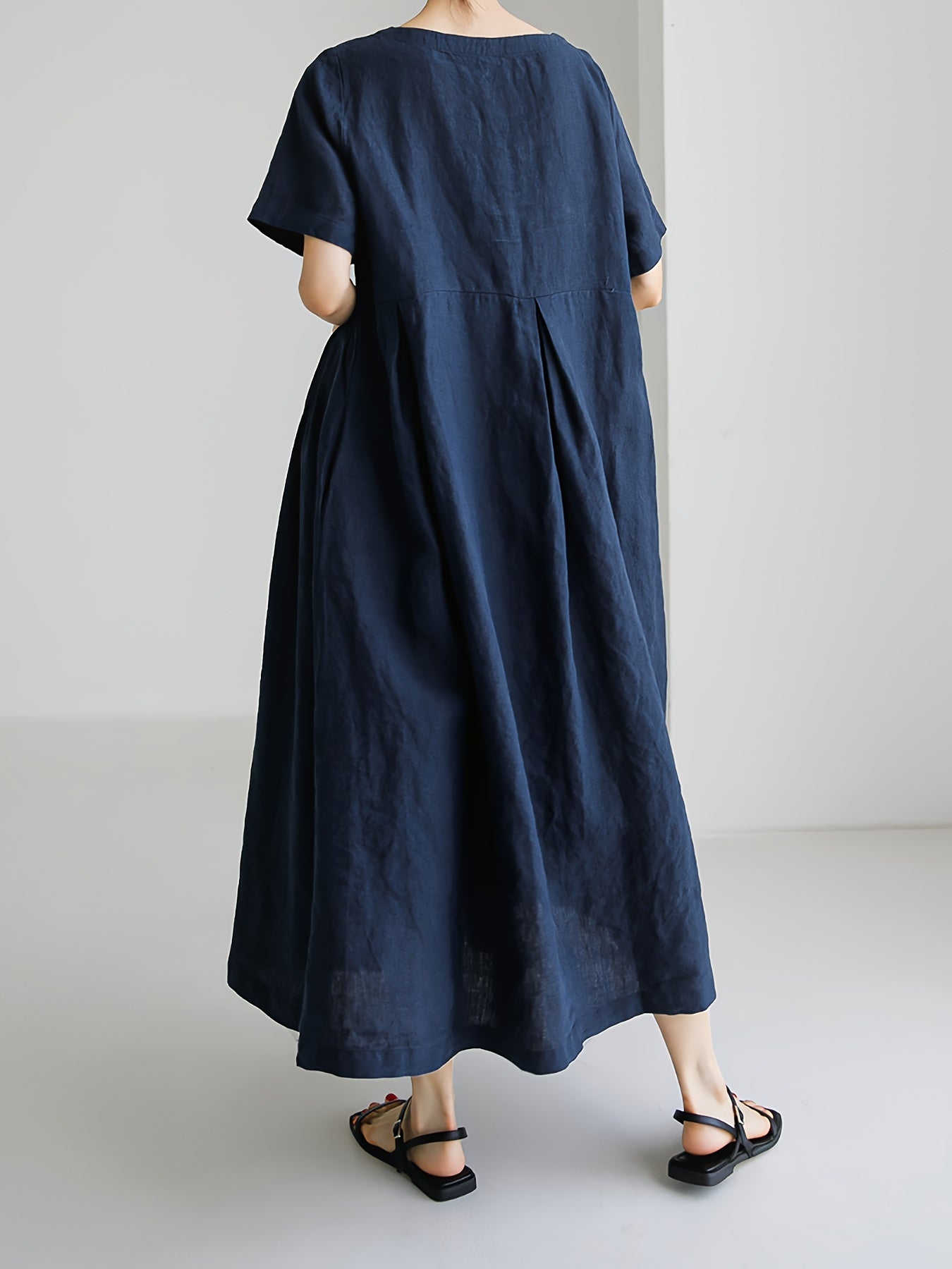 Julie | Damen Einfarbiges Leinenkleid Kleid