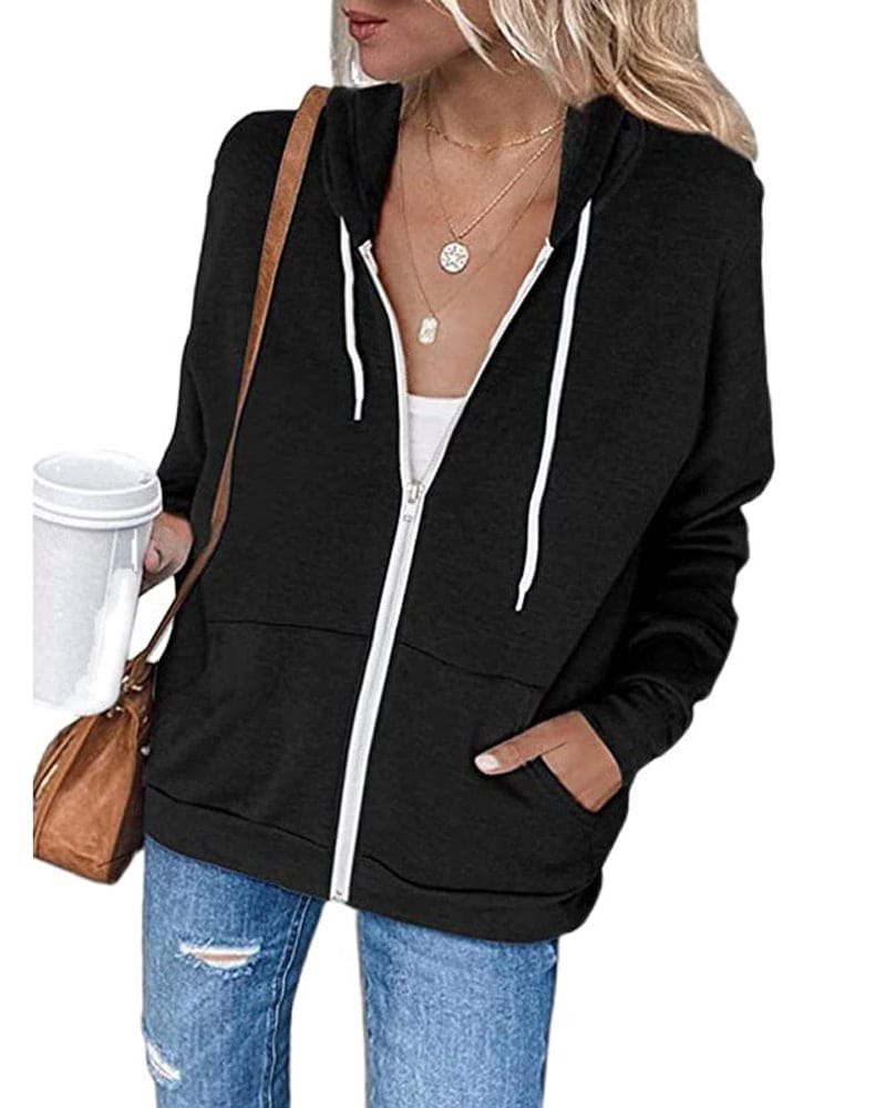 WW | Damen Schwarzer Zip-Kapuzenpulli