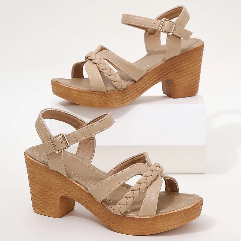 Antia - Elegante Hohe Schuhe Damen mit Knöchelriemen und Zehenoffenem Design
