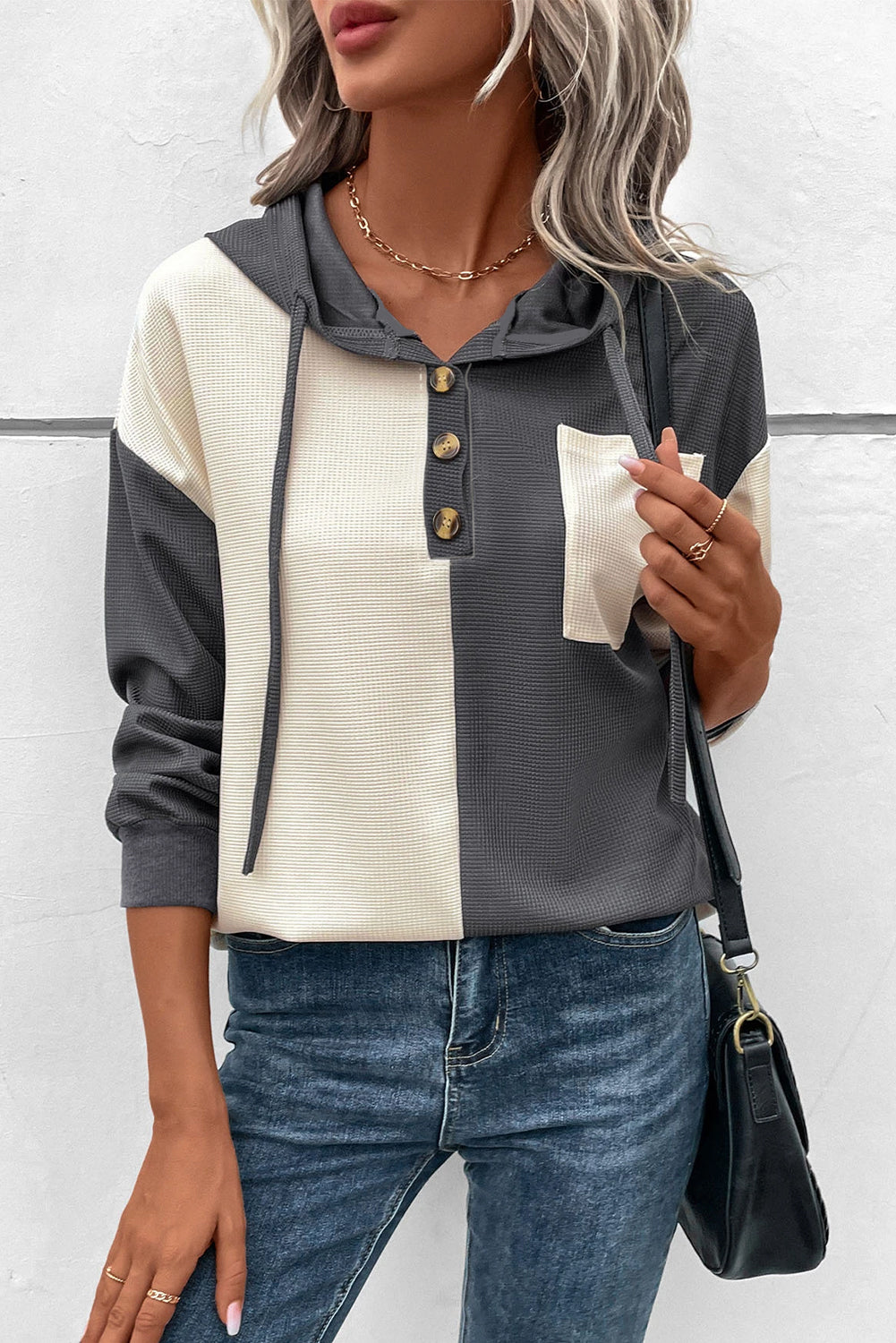WW | Waffel-Hoodie Mit Knopfleiste Für Frauen
