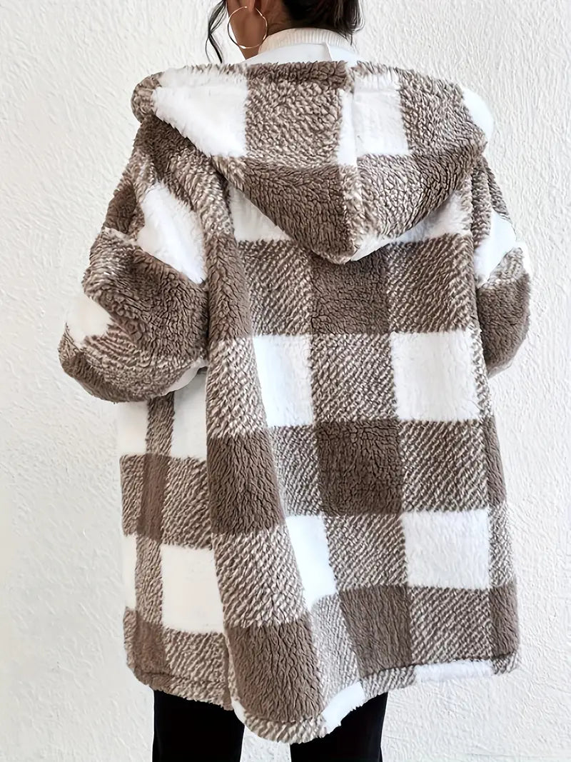 WW | Kariert Teddy Hoodie Jacke | Warm und Bequem für den Winter