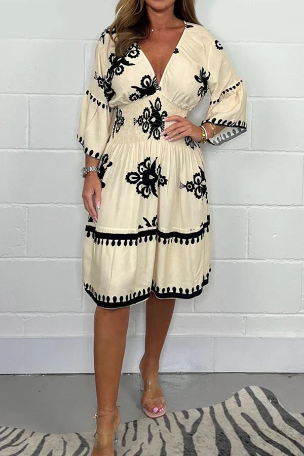 Chantal | Bedrucktes Damen Kleid mit V-Ausschnitt