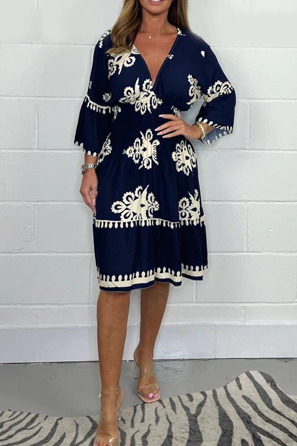Chantal | Bedrucktes Damen Kleid mit V-Ausschnitt