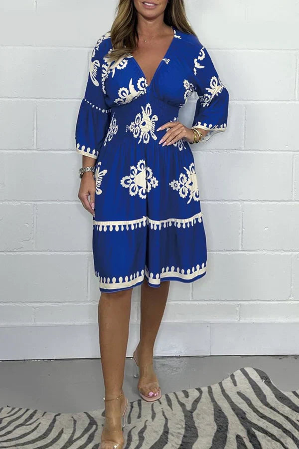 Chantal | Bedrucktes Damen Kleid mit V-Ausschnitt