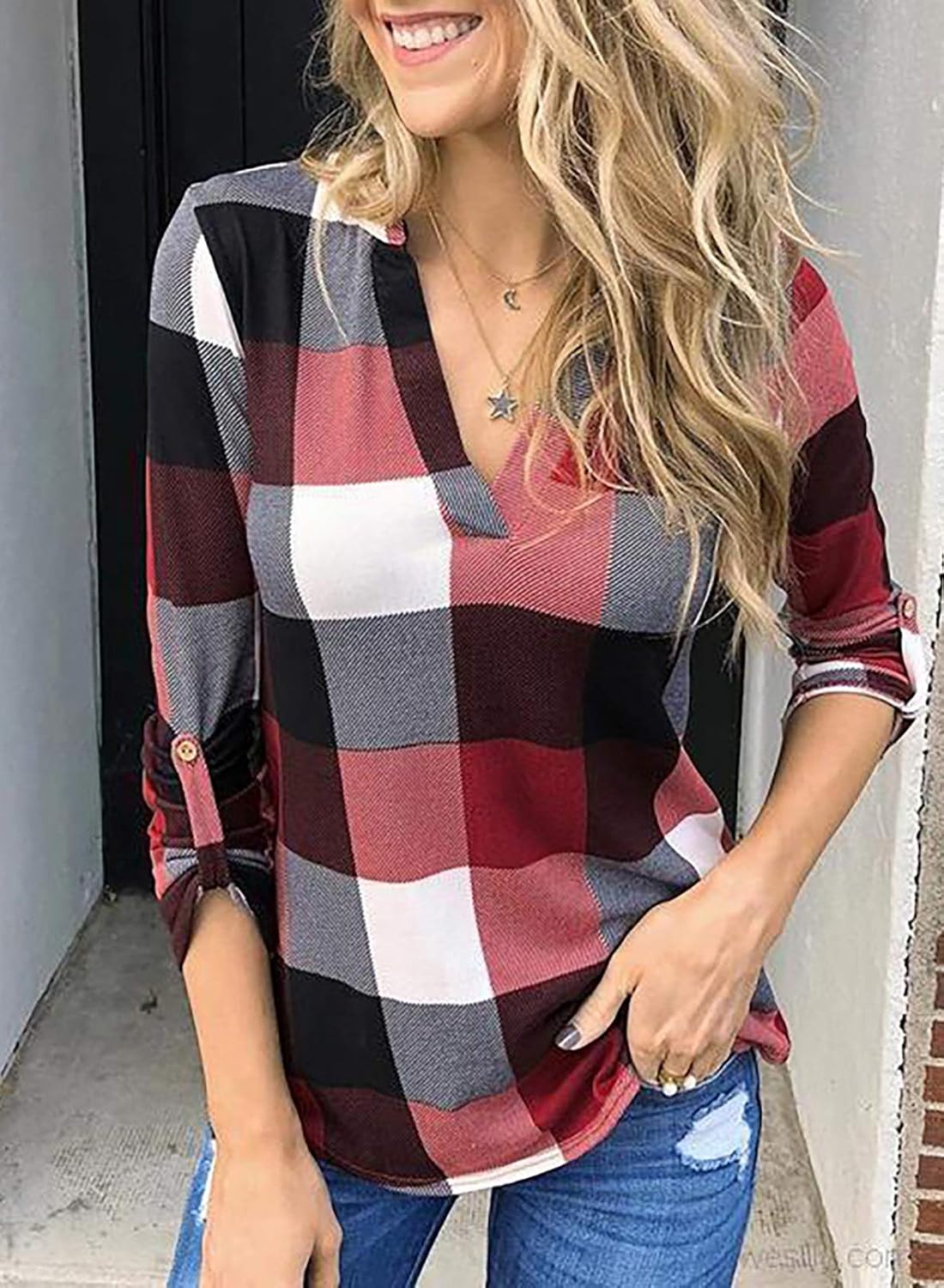 Stilvolle Frühlings-Casual-Karierte Damenbluse - Lara