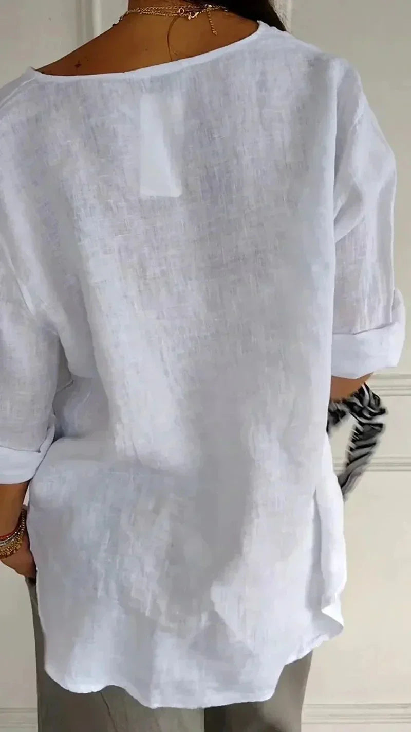 Damen Minimalistisch Button Down Hemd | Weiß und Beige