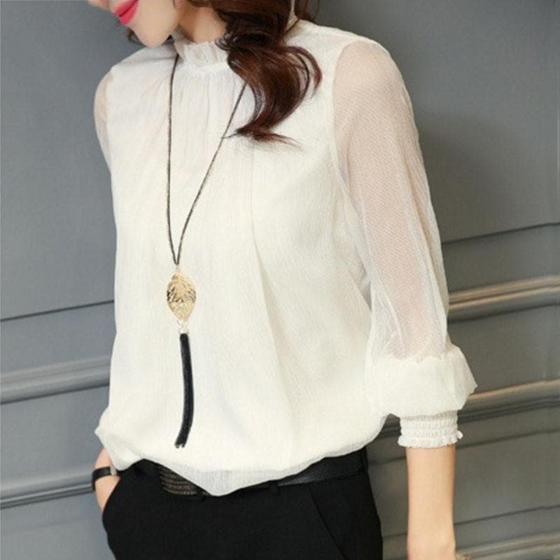 Stilvolle Damen Chiffonbluse mit Rüschen & transparenten Ärmeln – Elina