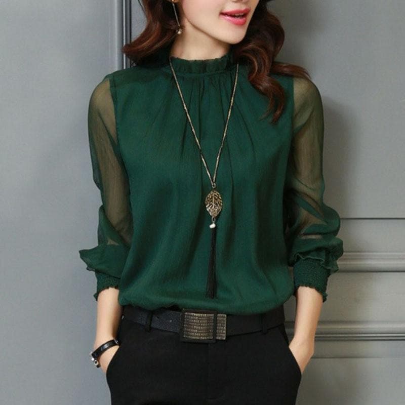 Stilvolle Damen Chiffonbluse mit Rüschen & transparenten Ärmeln – Elina