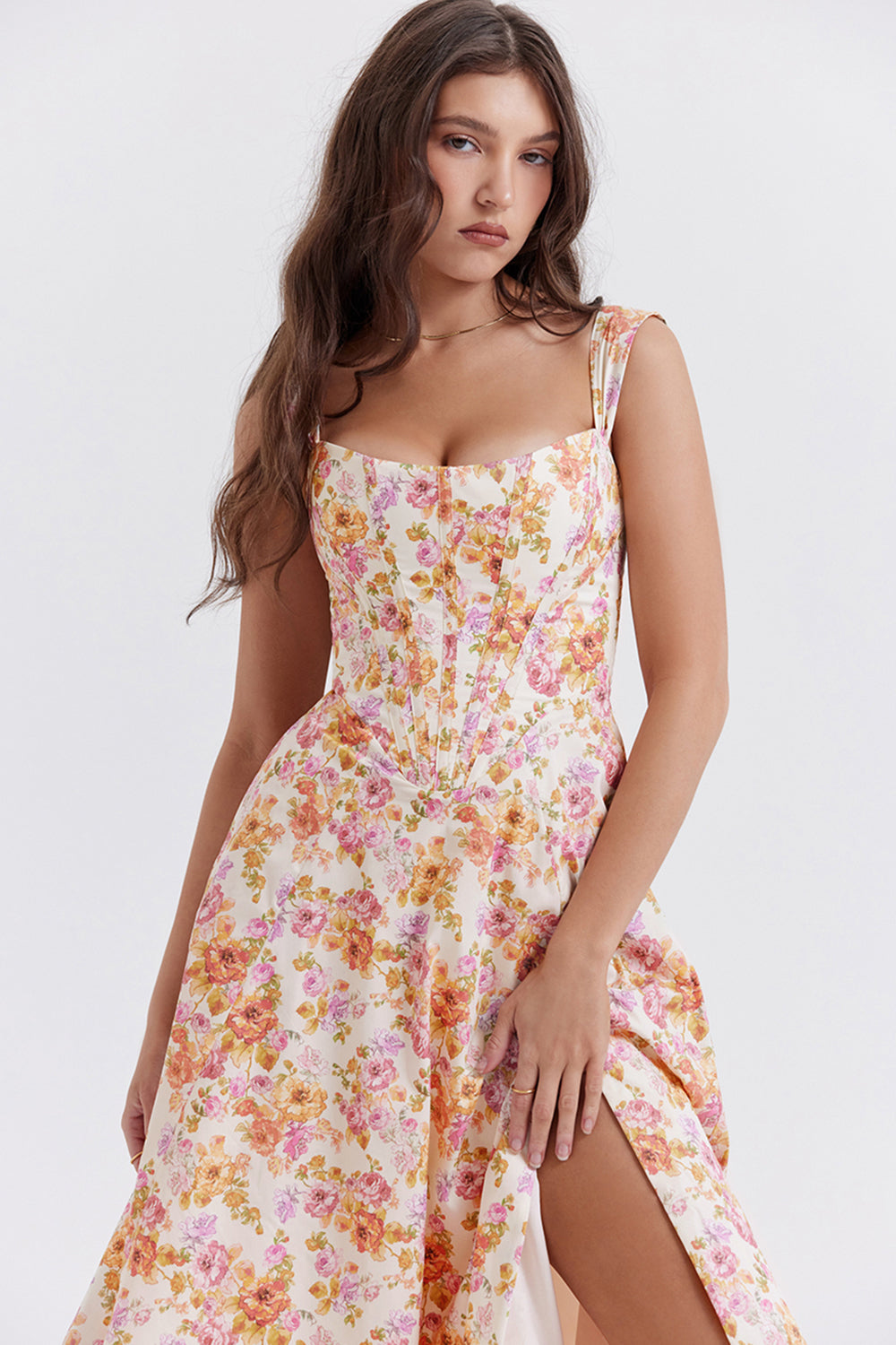 Amalie | Damen Geblümtes Midi-Sommerkleid