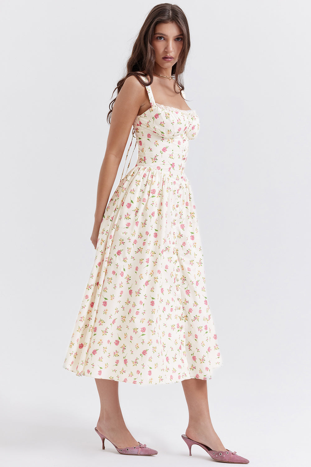 Amalie | Damen Geblümtes Midi-Sommerkleid