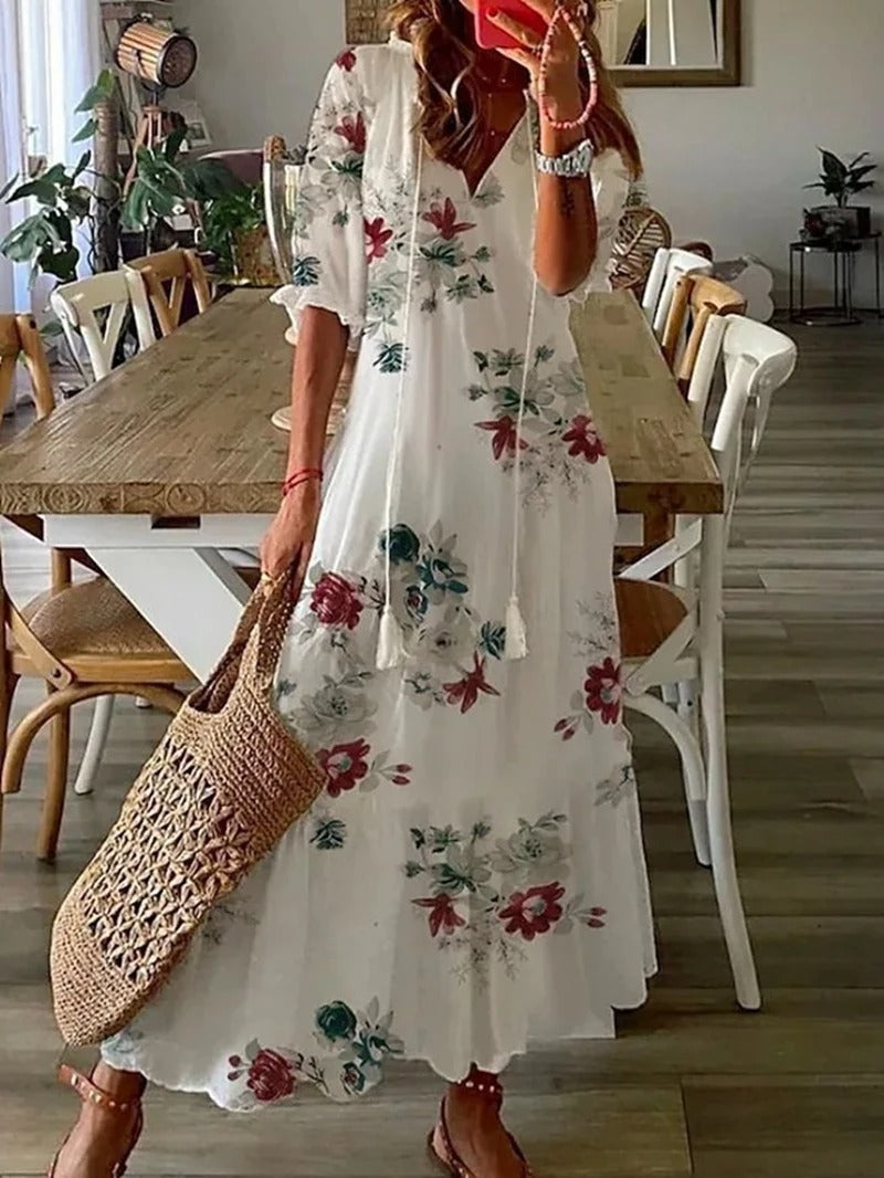 Damenkleid Mit Halblangen Ärmeln Im Boho Stil | Midi