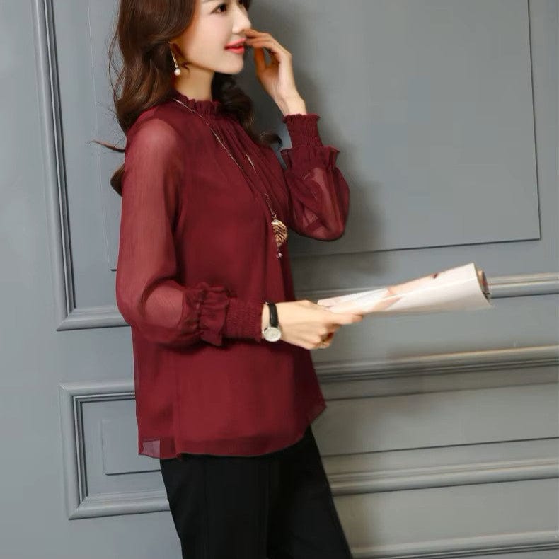 Stilvolle Damen Chiffonbluse mit Rüschen & transparenten Ärmeln – Elina