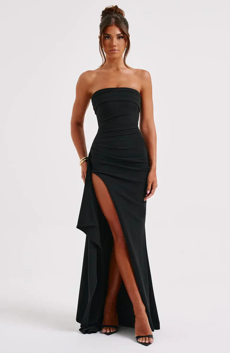 Damen trägerloses Maxikleid mit Seitenschlitz für den Sommer