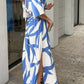 Emma – blau bedrucktes maxikleid mit 3/4 armeln