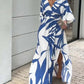 Emma – blau bedrucktes maxikleid mit 3/4 armeln