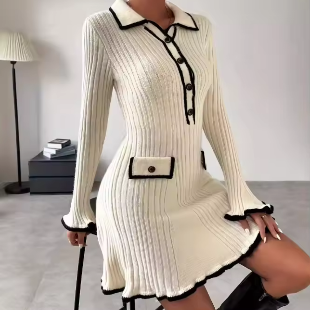 Sloane - Strickkleid mit Kragen und kontrastierenden Details