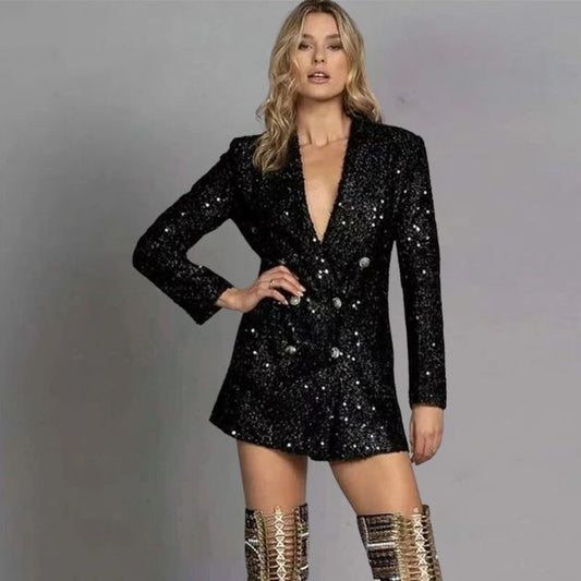 Jumpsuit mit Pailletten-Blazer und doppelreihigen Knöpfen – Stella, Frühling 2025 Edition
