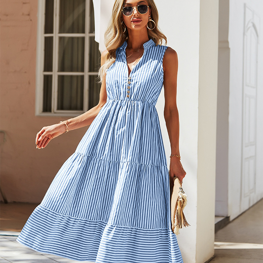 Ärmelloses Damen Midikleid mit Streifen für den Sommer