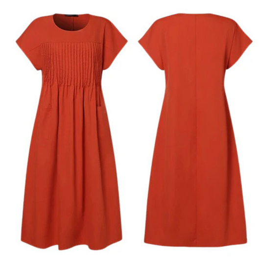 Kurzärmliges Entspanntes Damenkleid | Midi