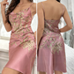 Zweiteiliges Satin-Nachthemd & Kimono-Set mit Blumenprint – Noelle