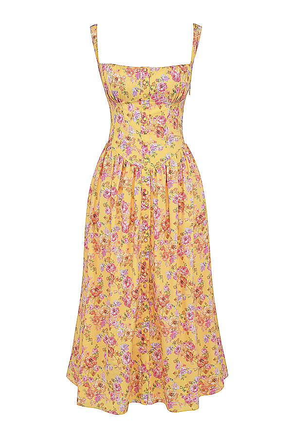 Amalie | Damen Geblümtes Midi-Sommerkleid