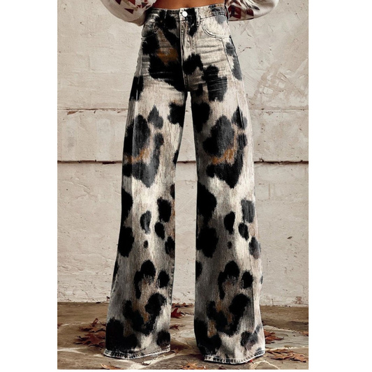Janeesa Leopard-Jeans mit Weitem Bein