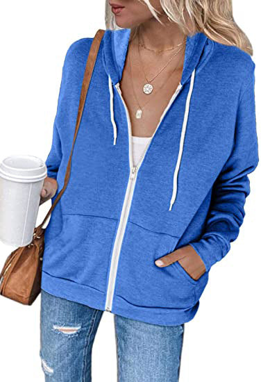 Damen lässiger Kapuzenpullover mit durchgehendem Reißverschluss und praktischen Taschen WW