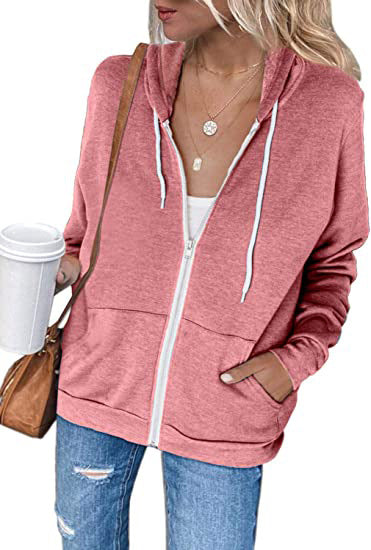 Damen lässiger Kapuzenpullover mit durchgehendem Reißverschluss und praktischen Taschen WW