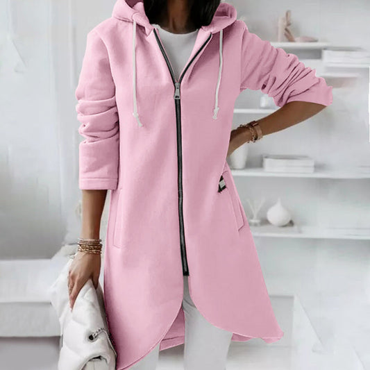 WW | Langer Bequemer Kapuzenpulli Mit Reißverschluss Für Damen
