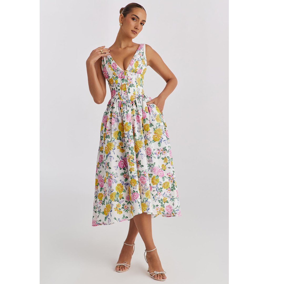 Damenkleid Mit Blumenmuster Für Hochzeitsgäste | Midi